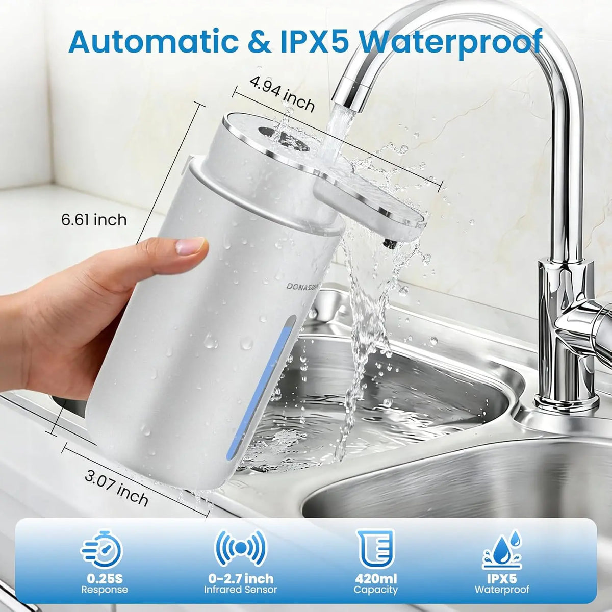 distributeur savon automatique blanc moderne mousse liquide tactile numerique rechargeable echangement flacons