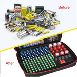 mallette rangement batteries texturée noir bordure rouge compartimentée piles button aaa aa 9v