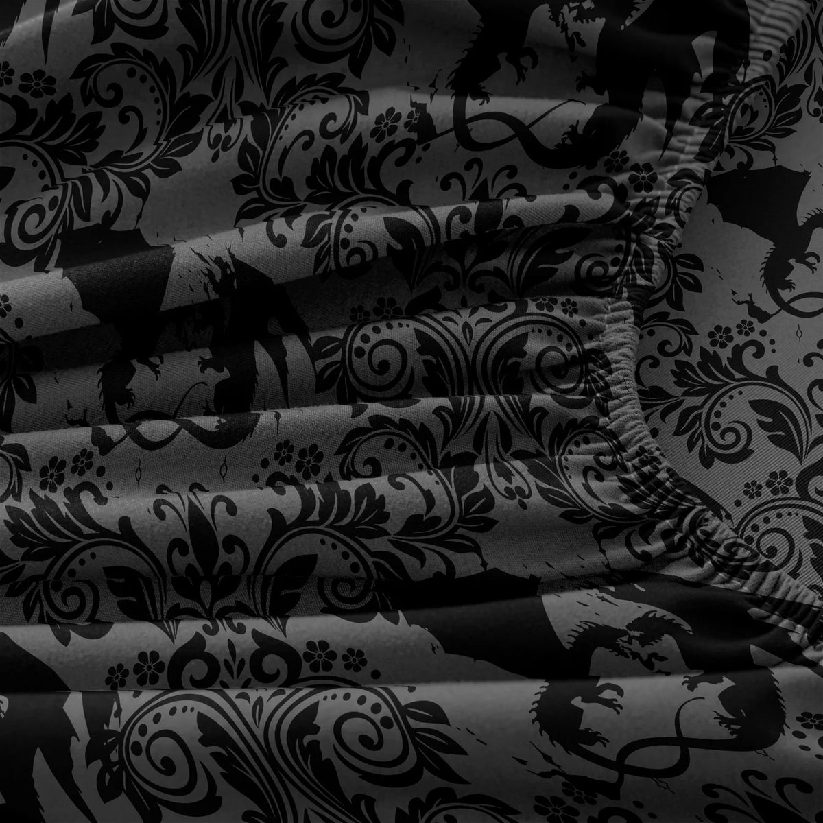 draps plats taies oreillers motif dragons noir classique imprimé gothique lit
