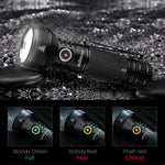 lampe torche rechargeable led intense 2000 lumens 500m portée texturée noire moderne