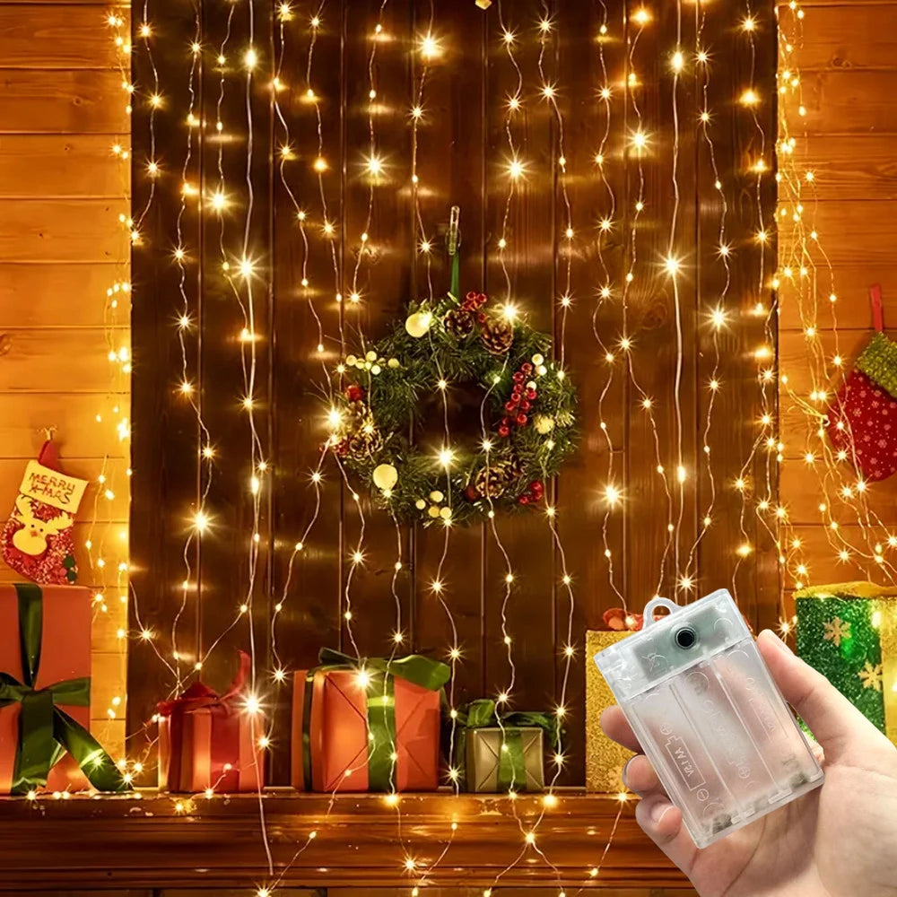 guirlande lumineuse rideau led blanc rose rouge décoration festive noël transparent