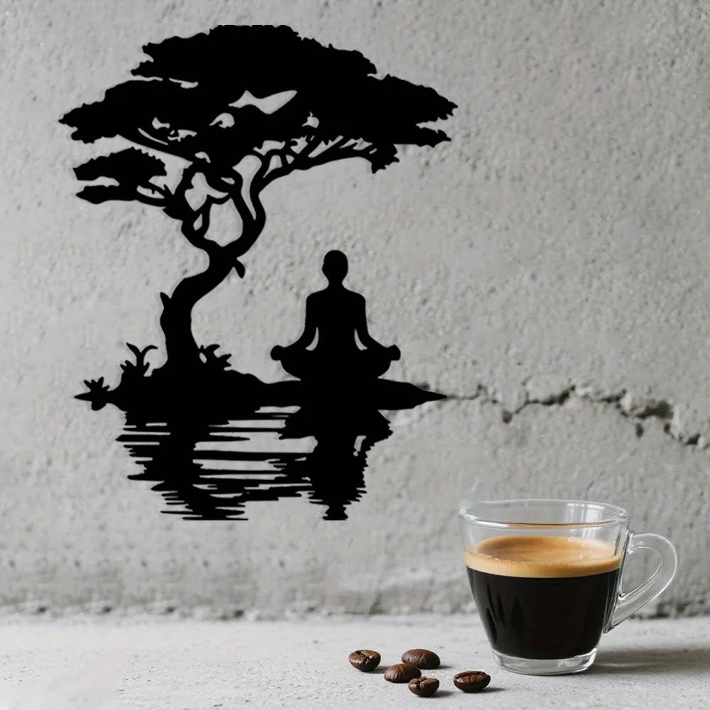 décoration murale autocollant silhouette méditation arbre noir minimalisteintérieur maison patio balcon