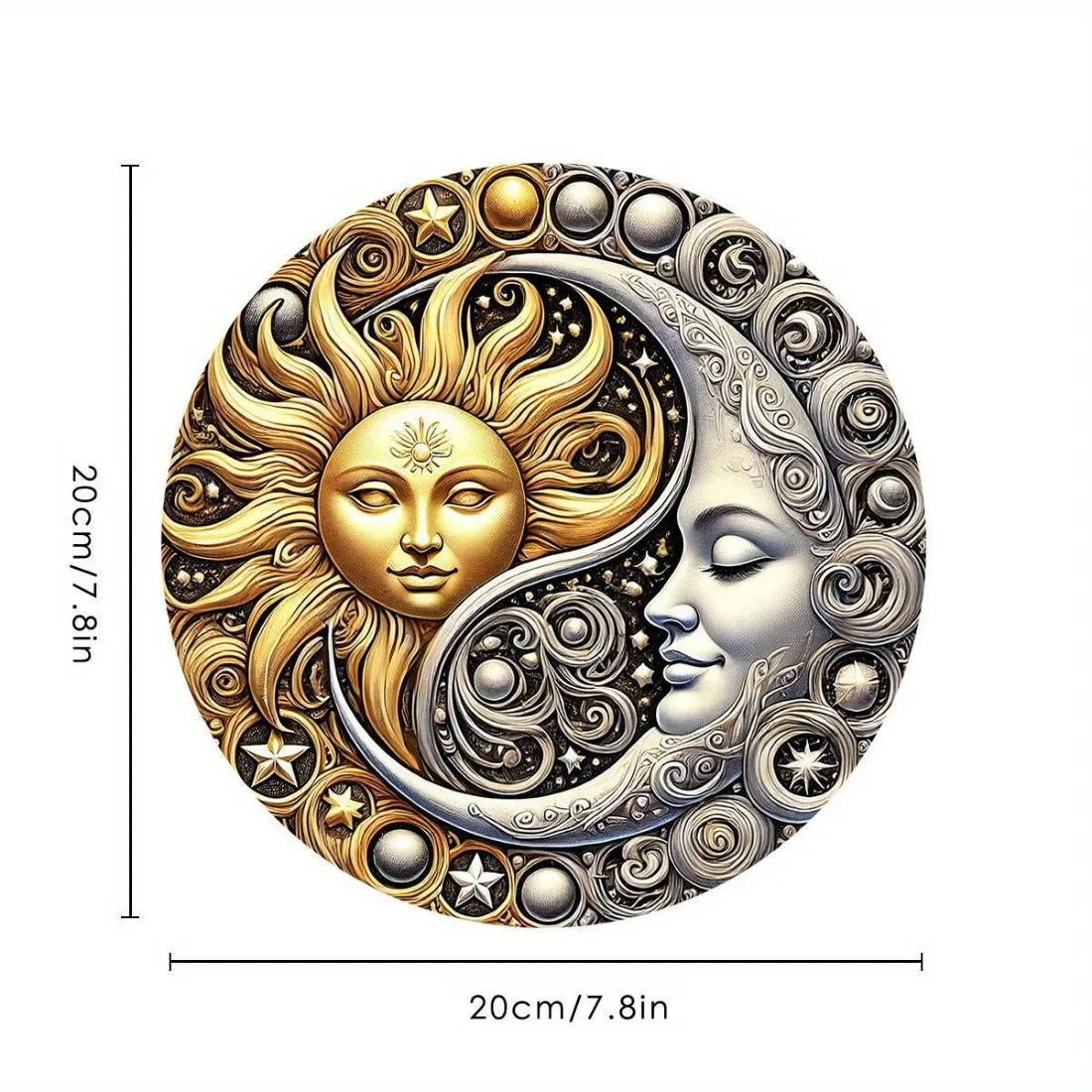 décoration murale yin yang soleil lune or argent blanc noir artisanale