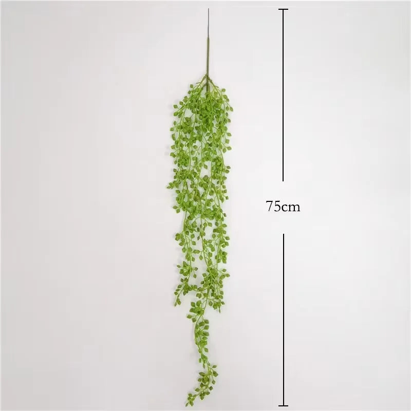 plantes artificielles succulentes vertes pots suspendus décoration extérieure tige retombante texture artificielle minimaliste botanique