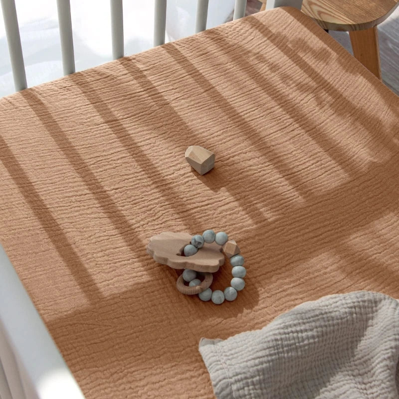 drap housse berceau coton rayures horizontales beige marron clair vert pastel rose pâle gris