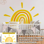 stickers muraux dessin animé soleil souriant arc ciel enfant chambre salon decoration murale jaune
