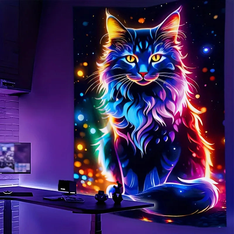 tapisserie moderne chat multicolore lumière décorative mur opaque polyester dimensions variées