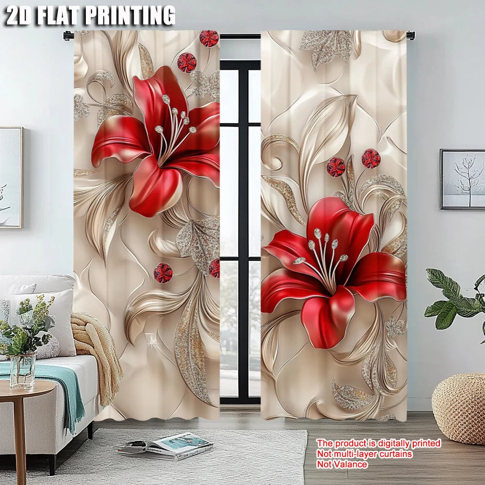rideau floral moderne fleurs lilas feuilles beige rouge blanc opaques chambre