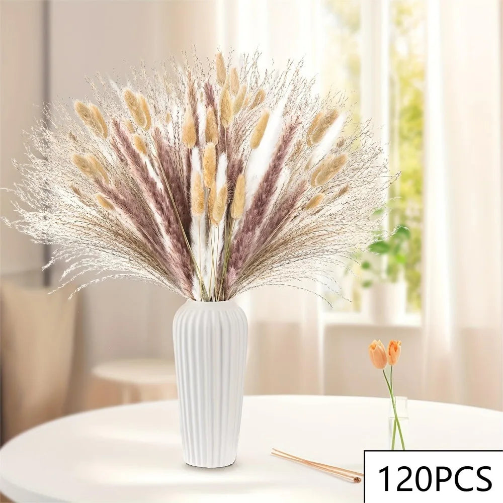 bouquet artificiel plumes orange feuilles marron boho décoration maison anniversaire mariage