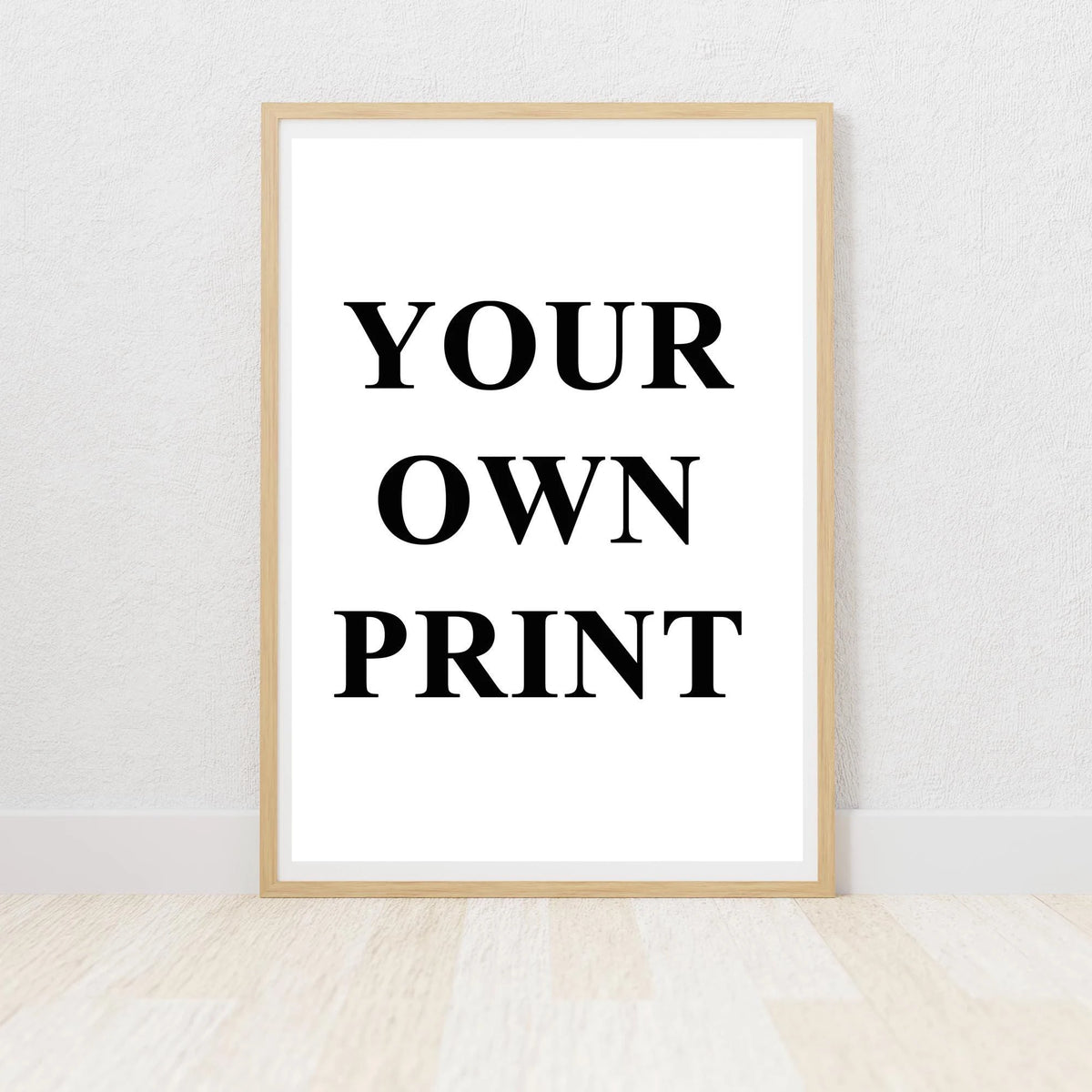 affiche imprimée minimaliste moderne cadre bois texte personnalisé blanc noir beige