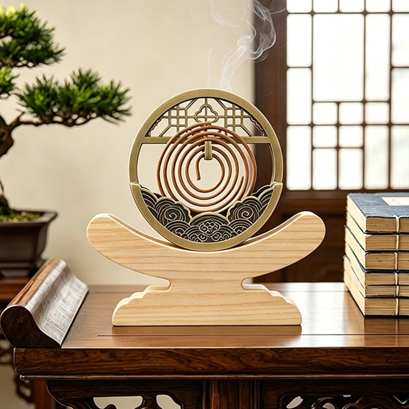 brûleur d'incens aromathérapie spirale décorative métal motifs gravés asiatique traditionnel décoration maison