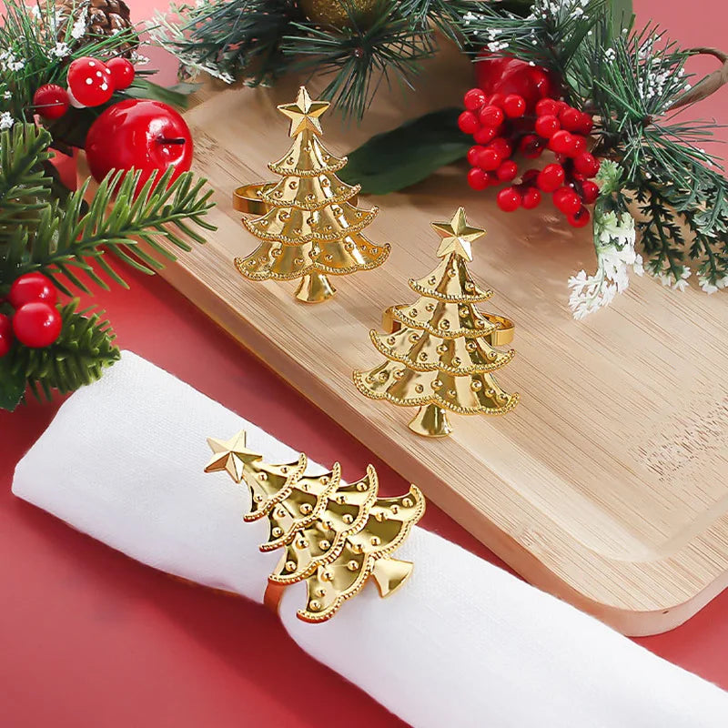 boucles serviette métal arbre noël vert doré rouge festive clips