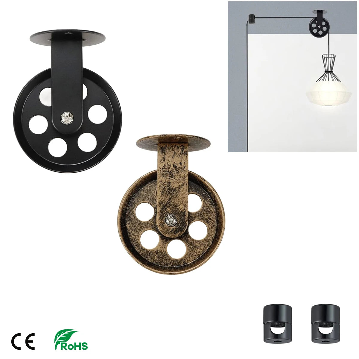 poulie murale industrielle noir bronze roues suspension vis vintage