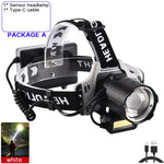 lampe frontale rechargeable zoomable led noir gris blanc affichage numérique bouton mode sensoriel camping