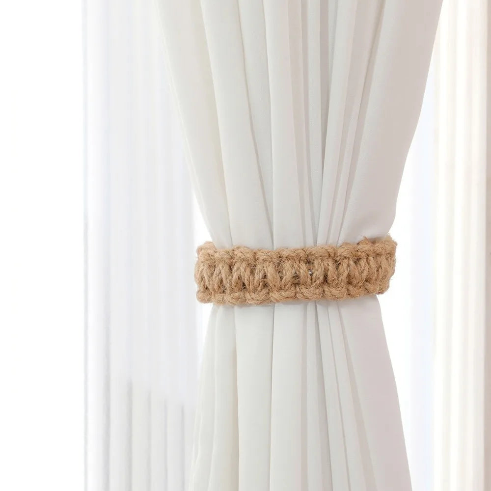 anneaux rideaux tissé main rustique opacité beige blanc accessoires decoration maison chambre salon modernes