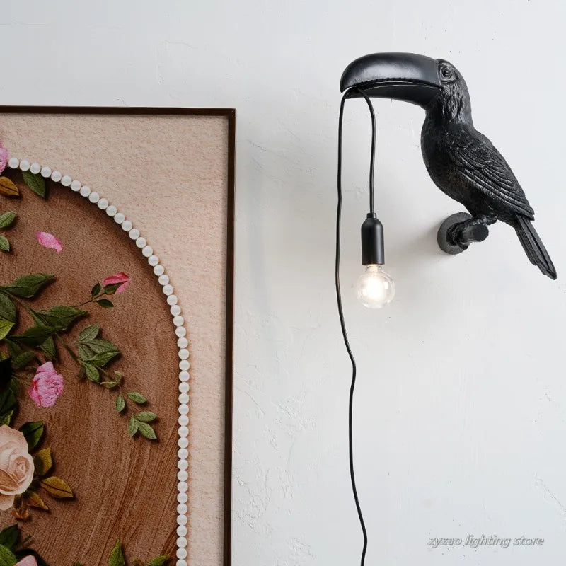 lampe oiseau résine blanc noir moderne fixée mur éclairage chambre cuisine salle manger
