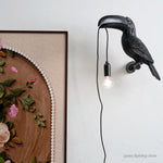 lampe oiseau résine blanc noir moderne fixée mur éclairage chambre cuisine salle manger