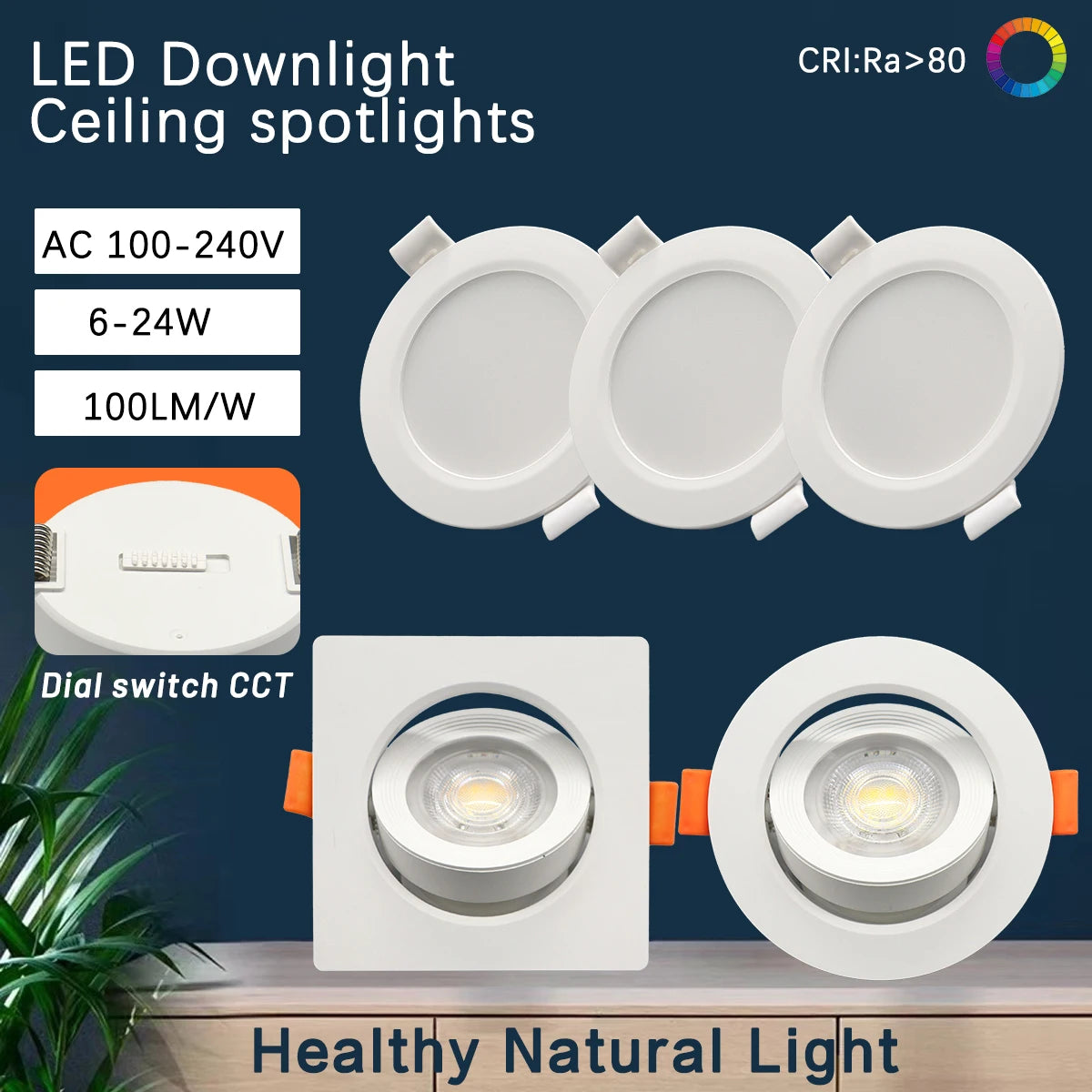 Spot LED encastrable blanc rond carré moderne 75mm 90mm 120° 145°