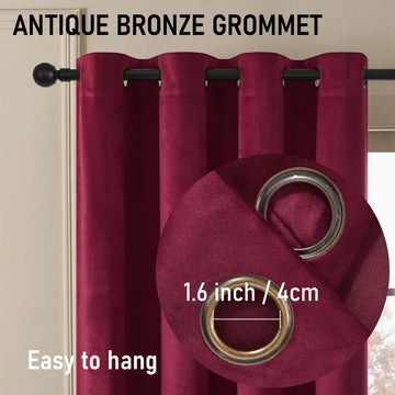 rideau velours rouge bordeaux opacité moderne anneaux métalliques fenêtre française machine lavable