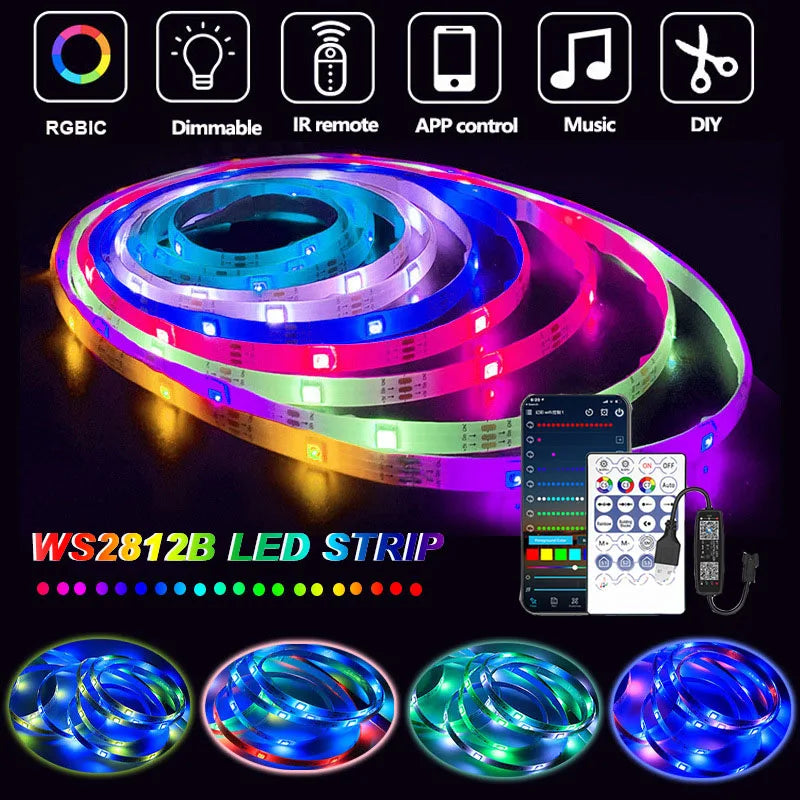ruban led multicolore moderne adhésif télécommande bluetooth 5v led individuelles bleu vert rouge violet