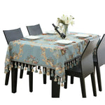 nappe table rectangulaire jacquard brodé motif floral luxe franges mariage