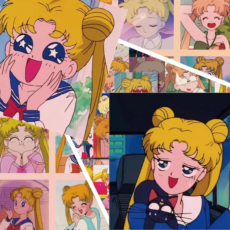 autocollants Sailor Moon cartes postales dessins animés personnage anime rose bleu marine blanc rouge