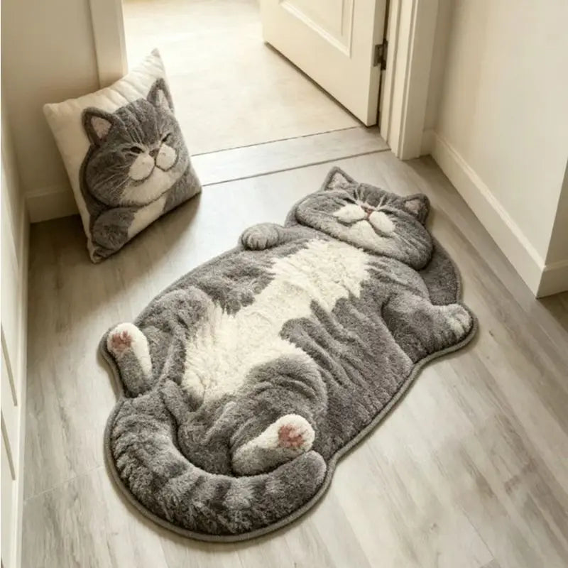 tapis peluche chaton gris doux antidérapant contemporain maison chambre salon