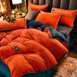 housse couette taies d'oreiller drap molleton velours doux moderne élégant beige violet jaune orange