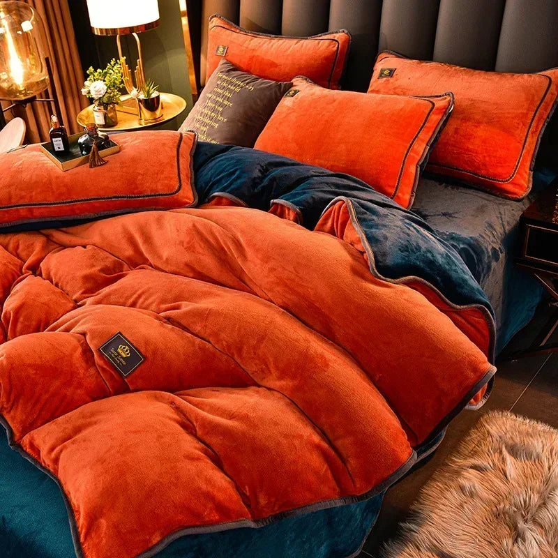 housse couette taies d'oreiller drap molleton velours doux moderne élégant beige violet jaune orange
