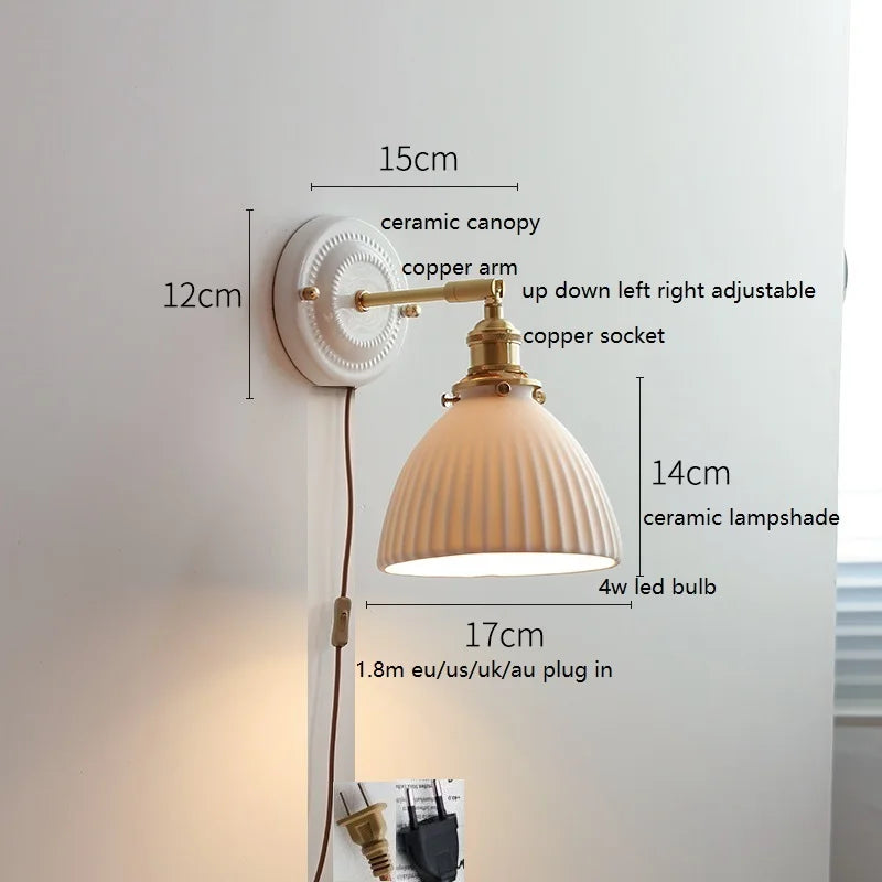 lampe murale classique blanc doré céramique métal ampoule led 220v vintage contemporaine