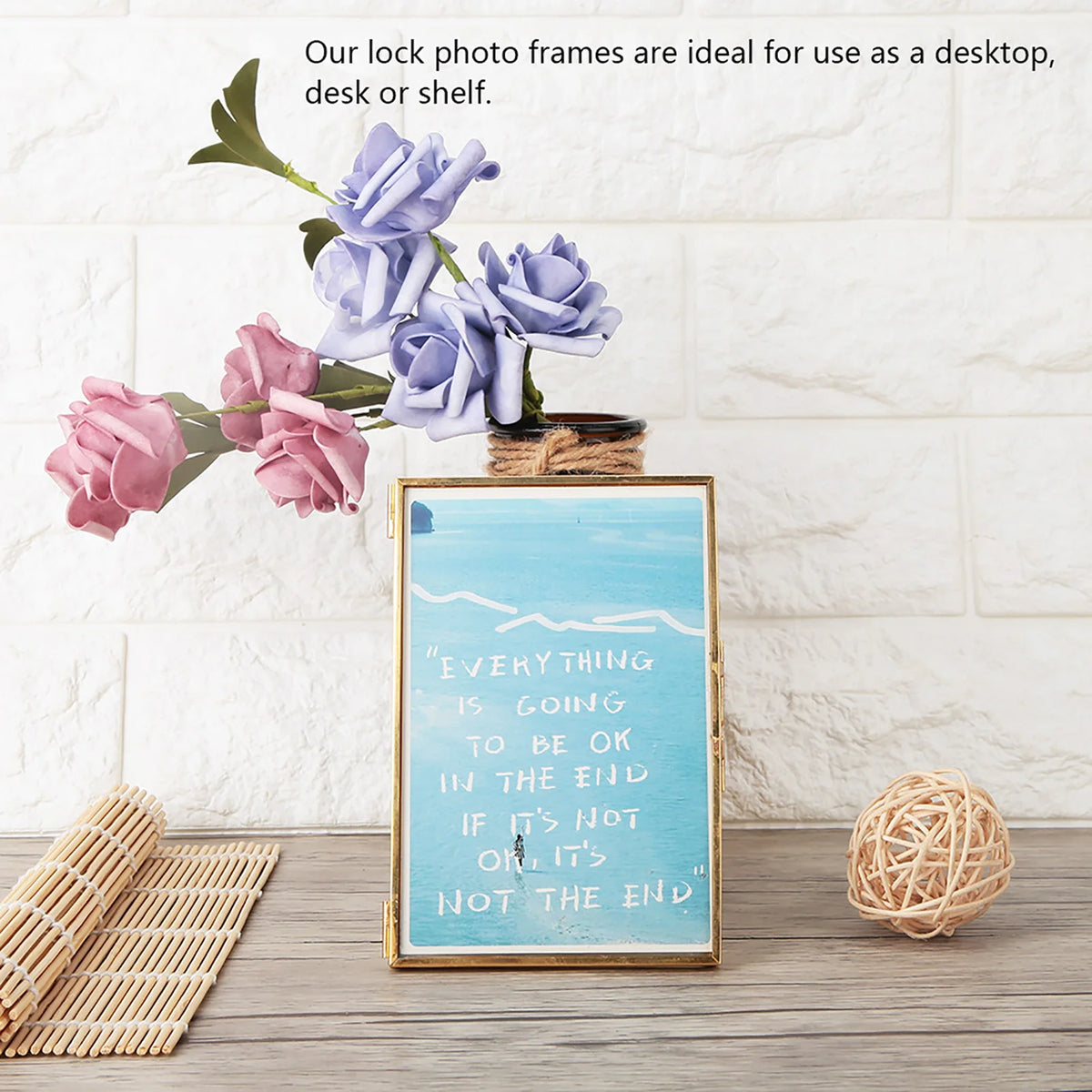 cadre photo or minimaliste verre transparent geometrique ouverture deux parties pieds