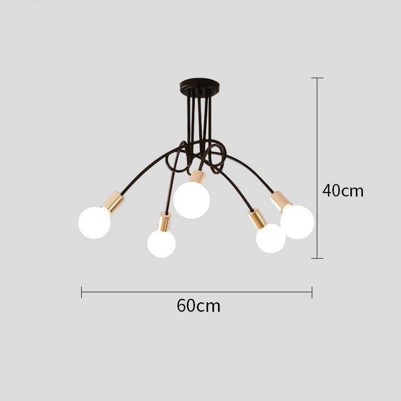 suspension lumineuse moderne minimaliste noir or blanc branches incurvées métal fixation ampoles led