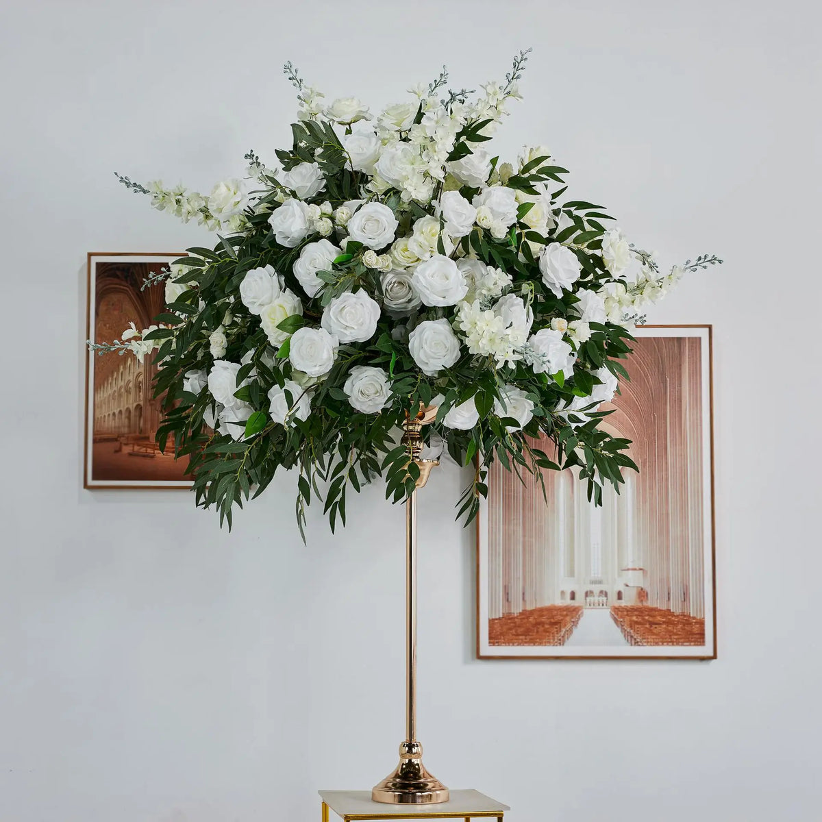 Arche fleurs artificielles soie rose blanc vert décoration maison anniversaire mariage