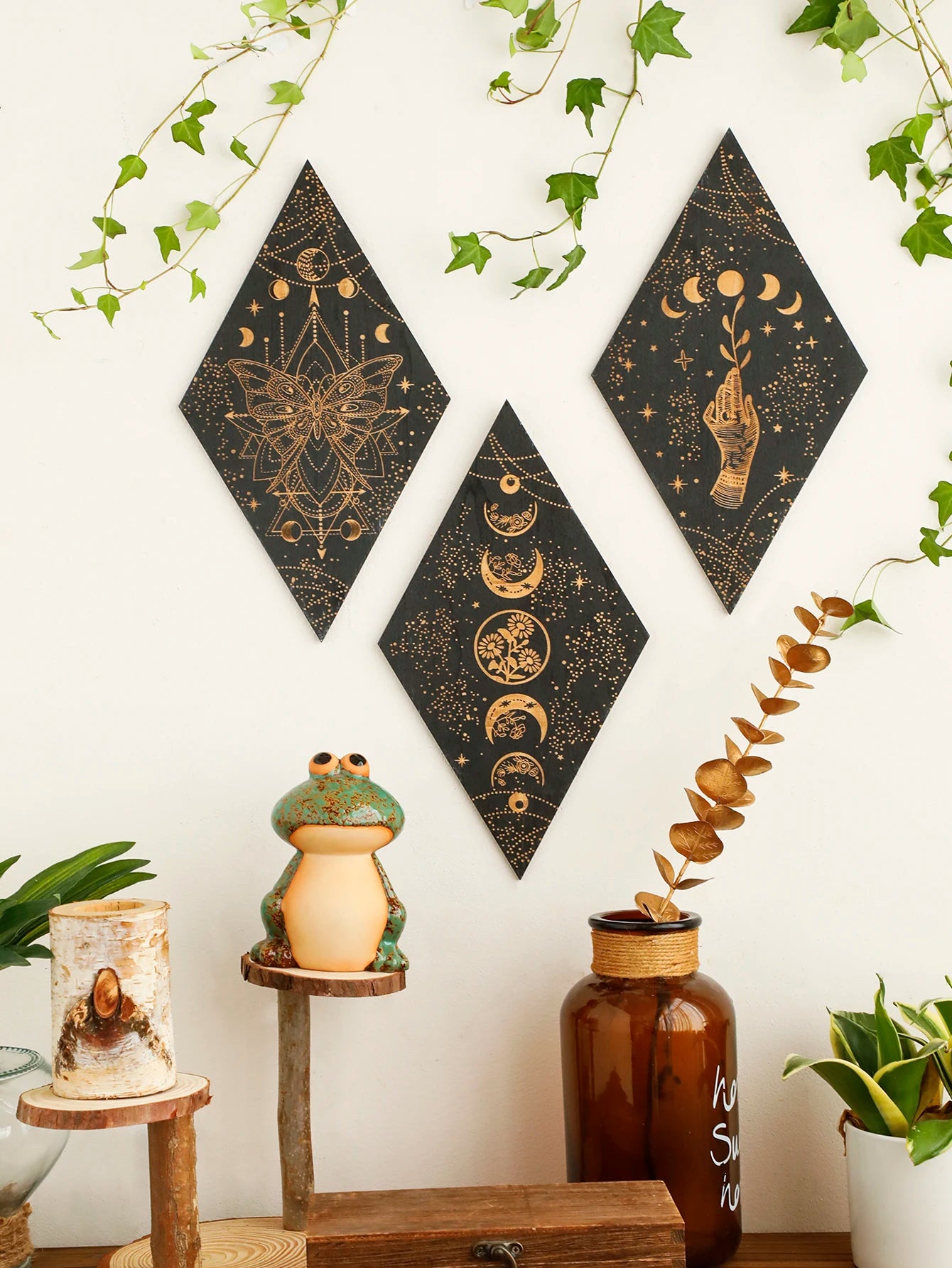 Décoration murale lune noire bois pour chambre