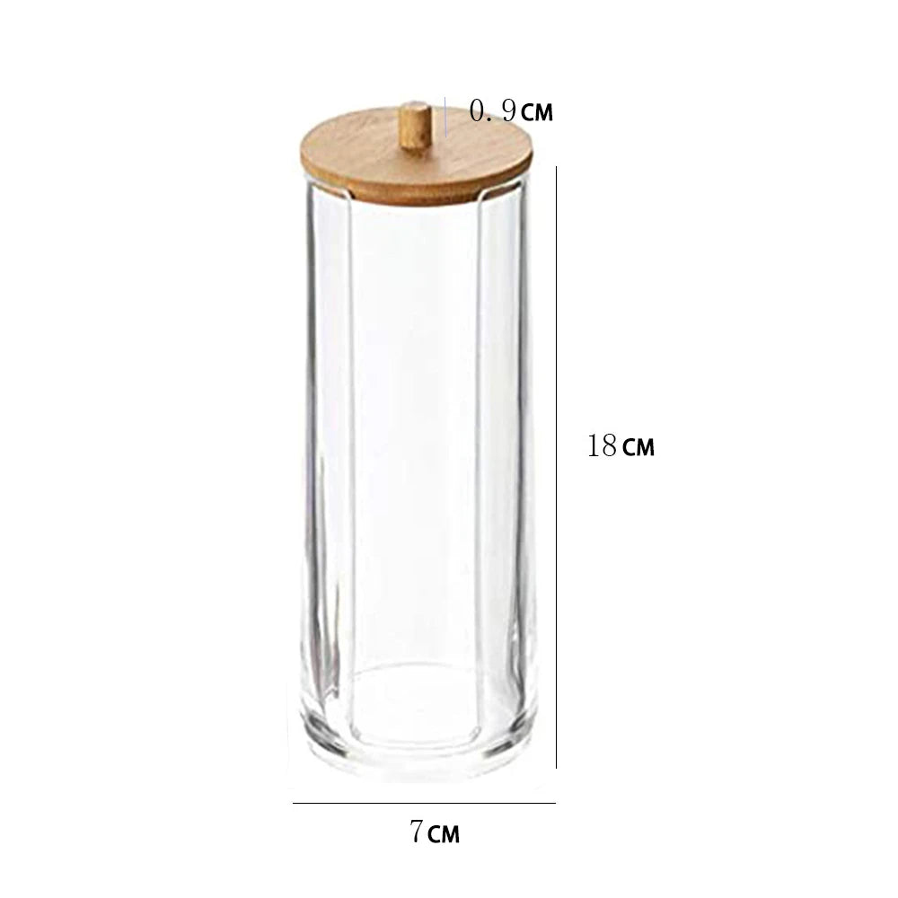 boîtes rangement transparentes couvercle bois boîte coton tige lingettes cosmétiques multifonctionnelle rechargeable moderne minimaliste