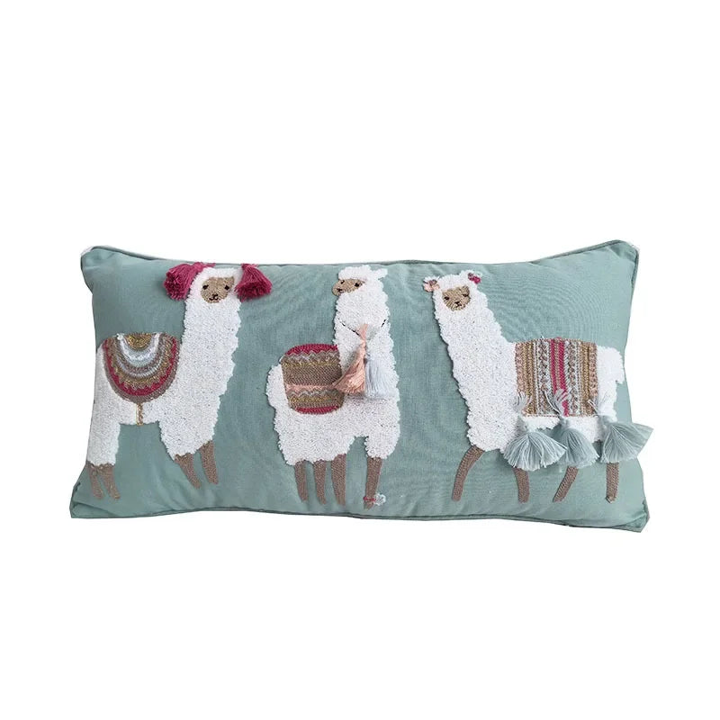 housse coussin brodée boho chic motif floral géométrique polyester 30x60cm decoration maison