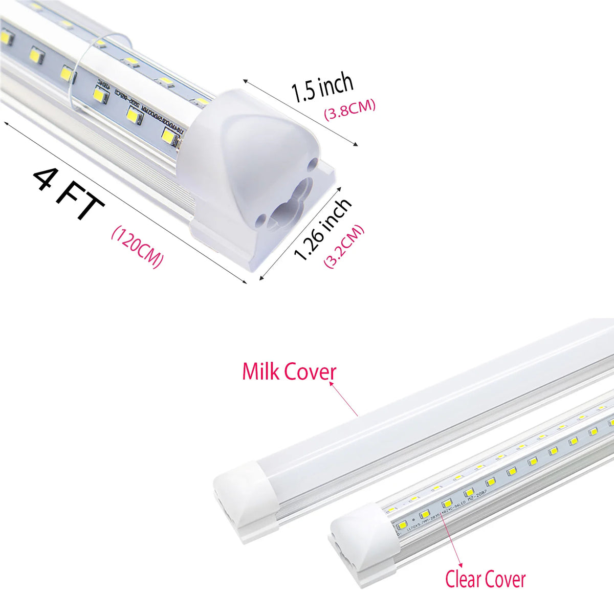 Tube LED T8 40W 3800lm forme double V vue de face