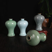vase céramique vert bleu gris craquelé présentoir bois décoration intérieure asiatique traditionnelle zen artisanal