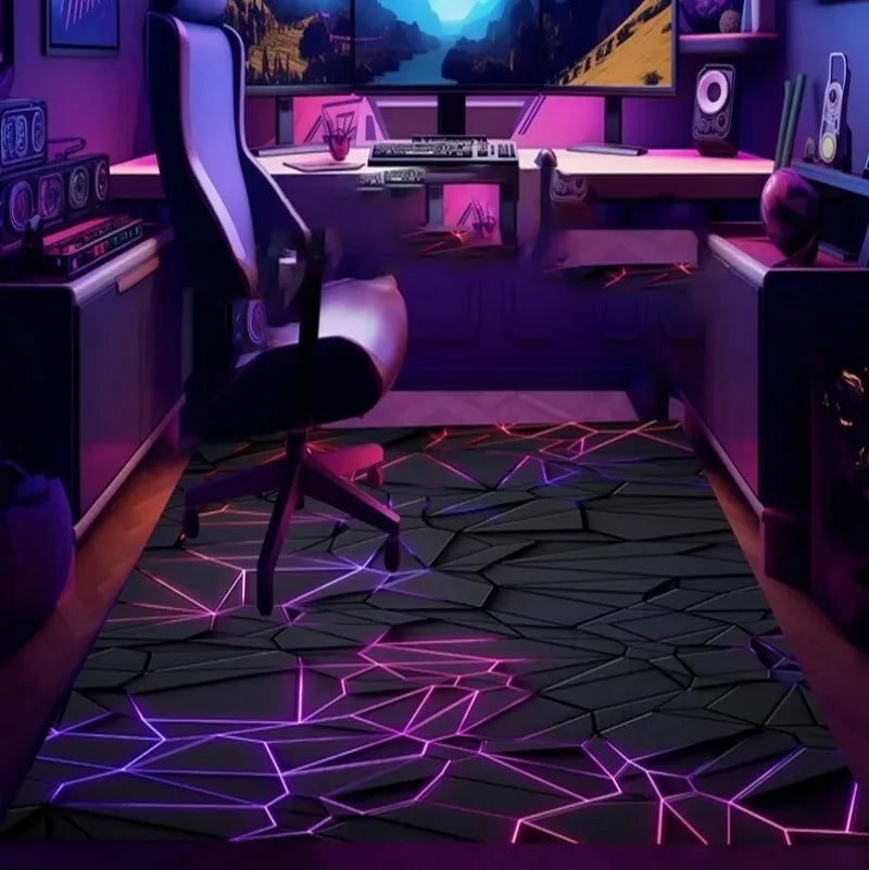 tapis polyester moderne antidérapant hexagones motifs floraux velours noir bleu vert violet rose