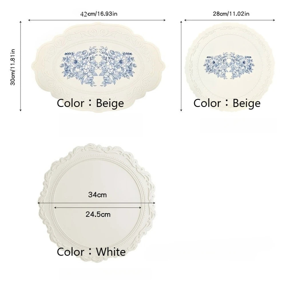 assiette fleur bleue silicone classique vintage beige blanc respectueuse environnement