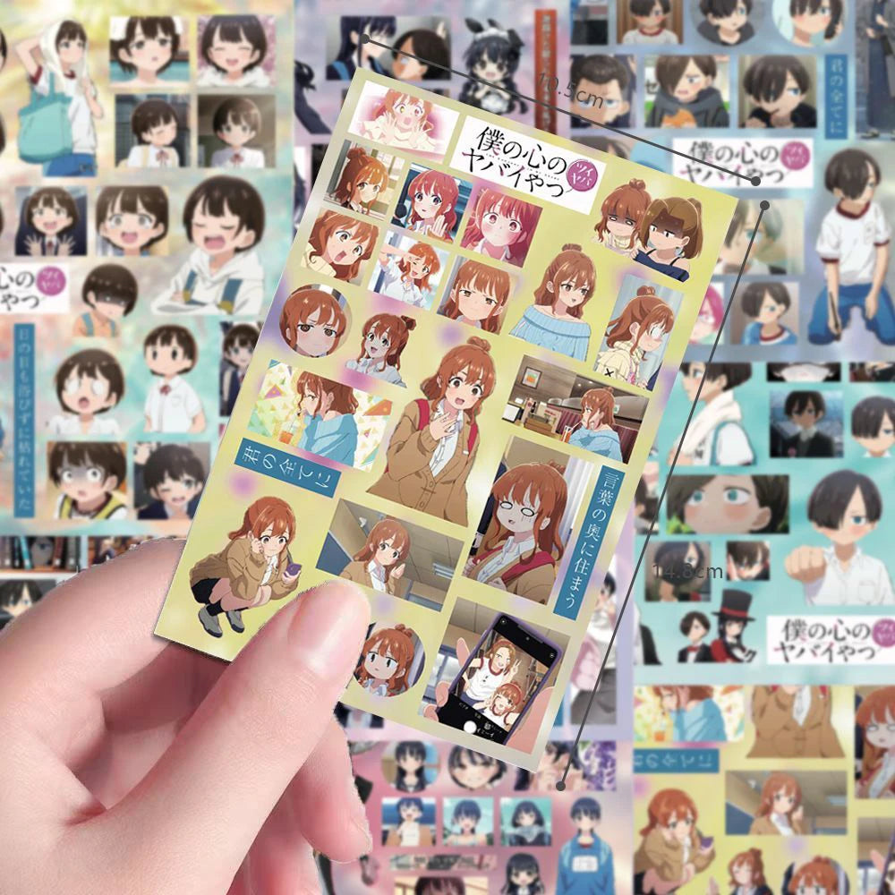 sticker anime personnages expressions faciales violet bleu jaune orange gris opacitéscrição:utf 8;q=microsoft=utf