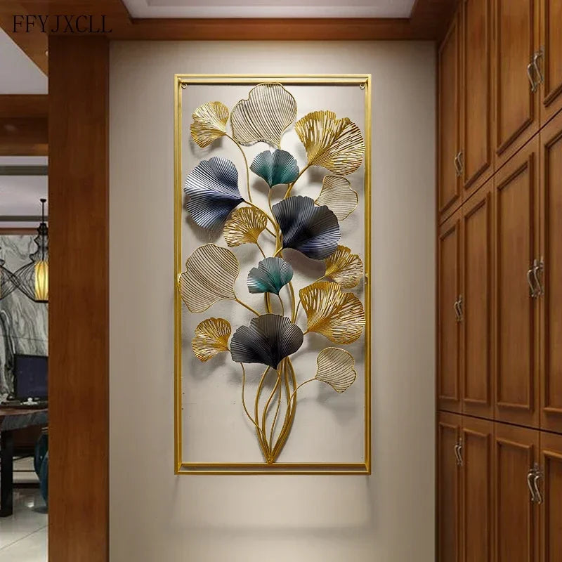 Décoration murale feuille de ginkgo en métal vert clair pour salon