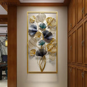 décoration murale feuille ginkgo or noir moderne sculpture suspendue intérieure tridimensionnelle artistique 60x125cm