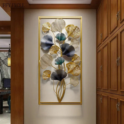 Décoration murale feuille de ginkgo en métal vert clair pour salon