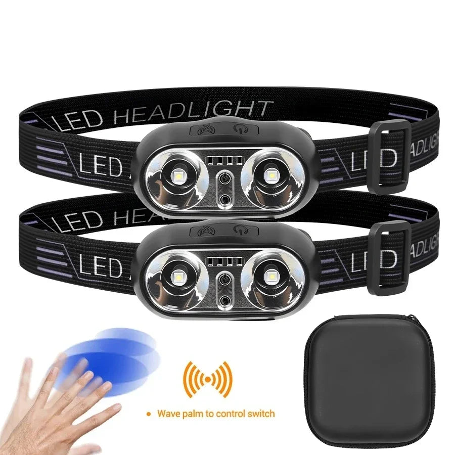 lampe frontale led rechargeable usb camping pêche urgence haute luminosité noir modulaire fonctionnelle