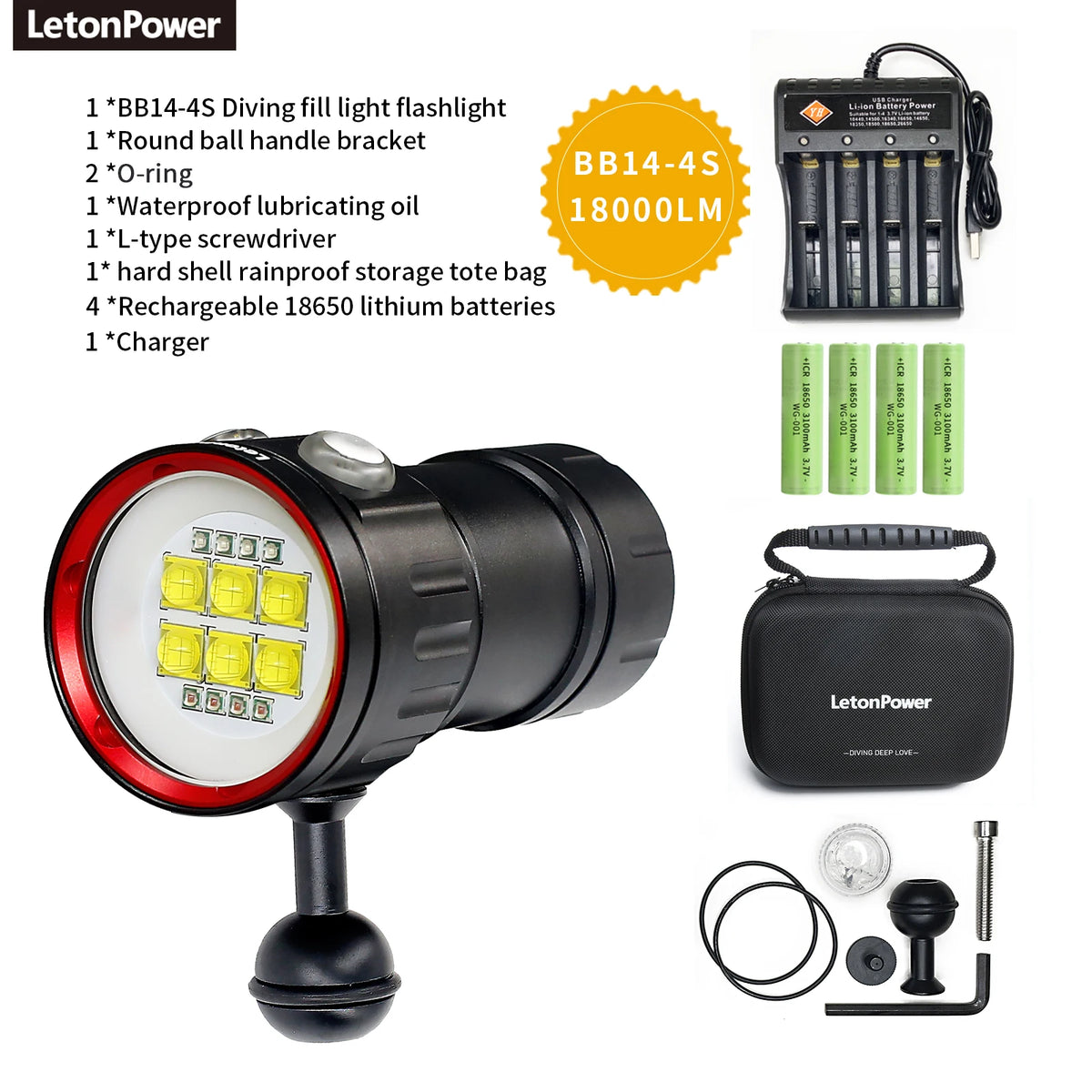lampe torche sous marine noire led rechargeable étanche ball mount modernisée pointeur laser UV