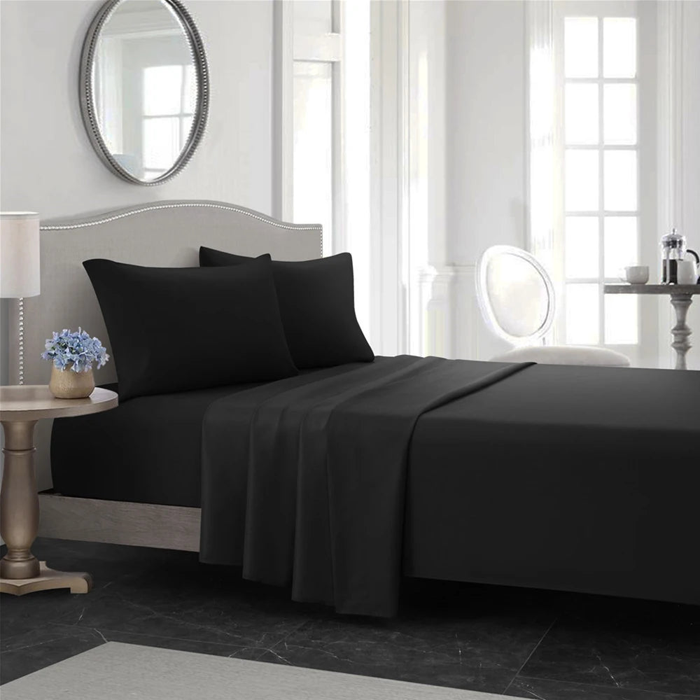 ensemble draps bleu marine profond tissage serré doux moderne minimaliste pièces drap housse plat