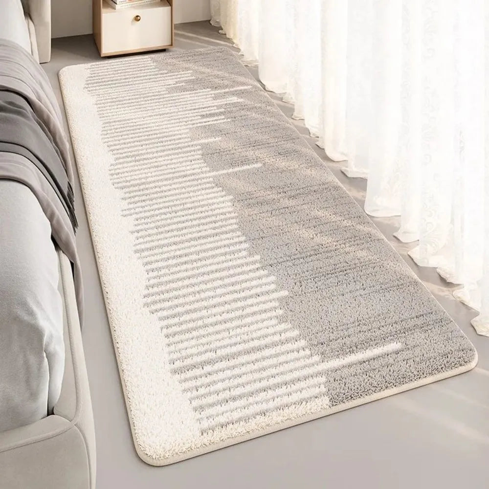 tapis moderne rayures horizontales beige gris antidérapant lavable salon chambre porte entrée