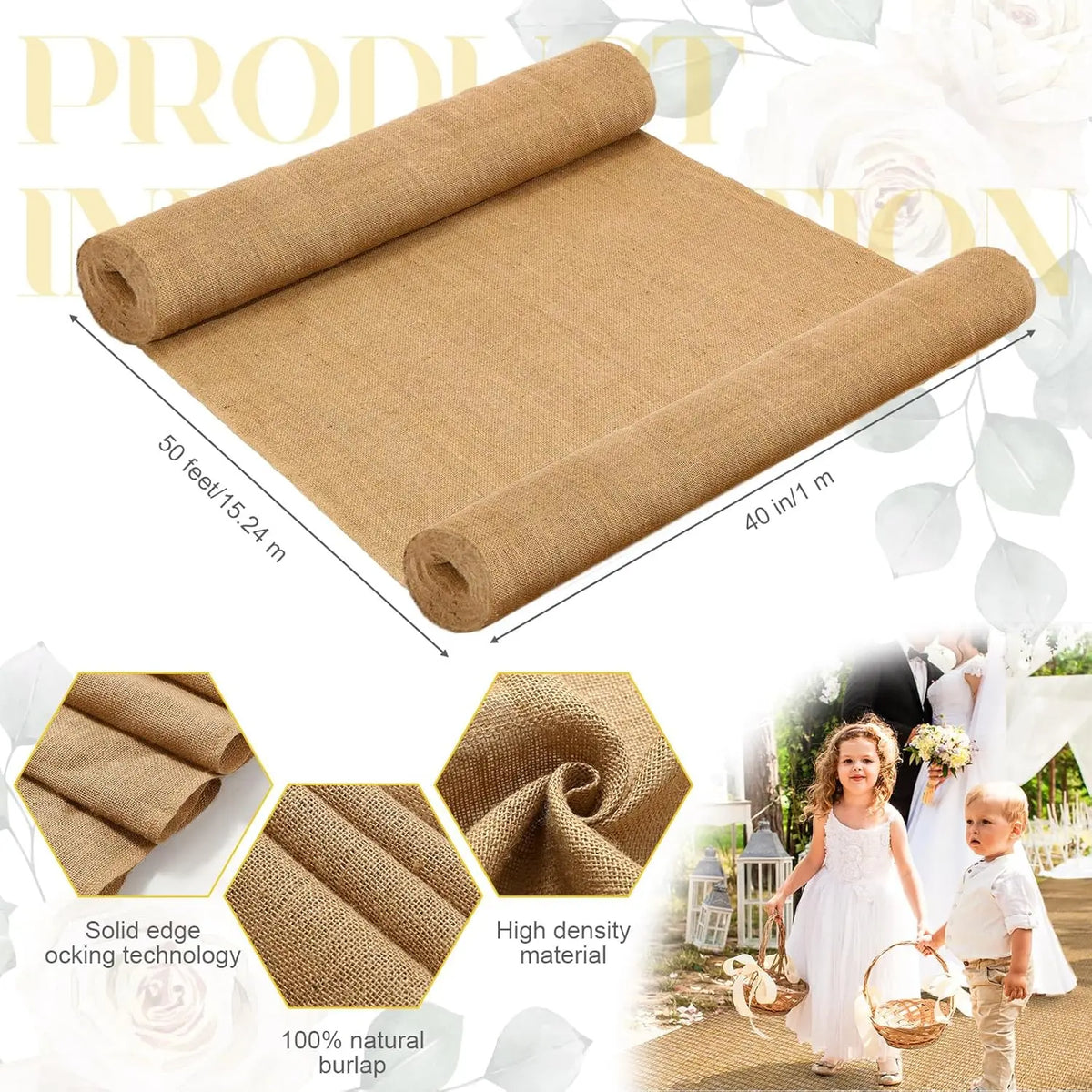 tapis cérémonie mariage rustique toile jute naturelle beige longueur 300cm 600cm