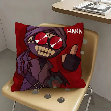 coussin carré décoration chambre personnage cartoon rouge noir violet motif animé canapé intérieur maison